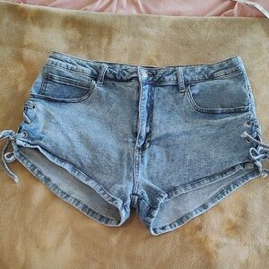 XL AKIRA LACE UP DAISY DUKE DENIM Micro SHORTS